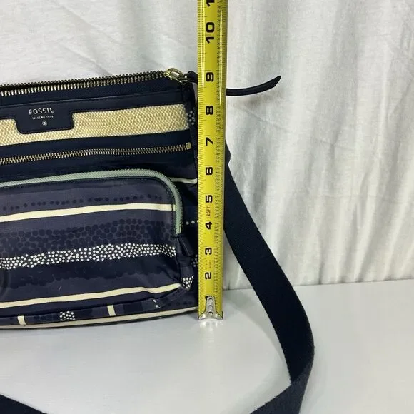 FOSSIL ELIZA Crossbody Blue Multi-Striped Coated Canvas Messenger Bag Purse - Picture 3 of 14